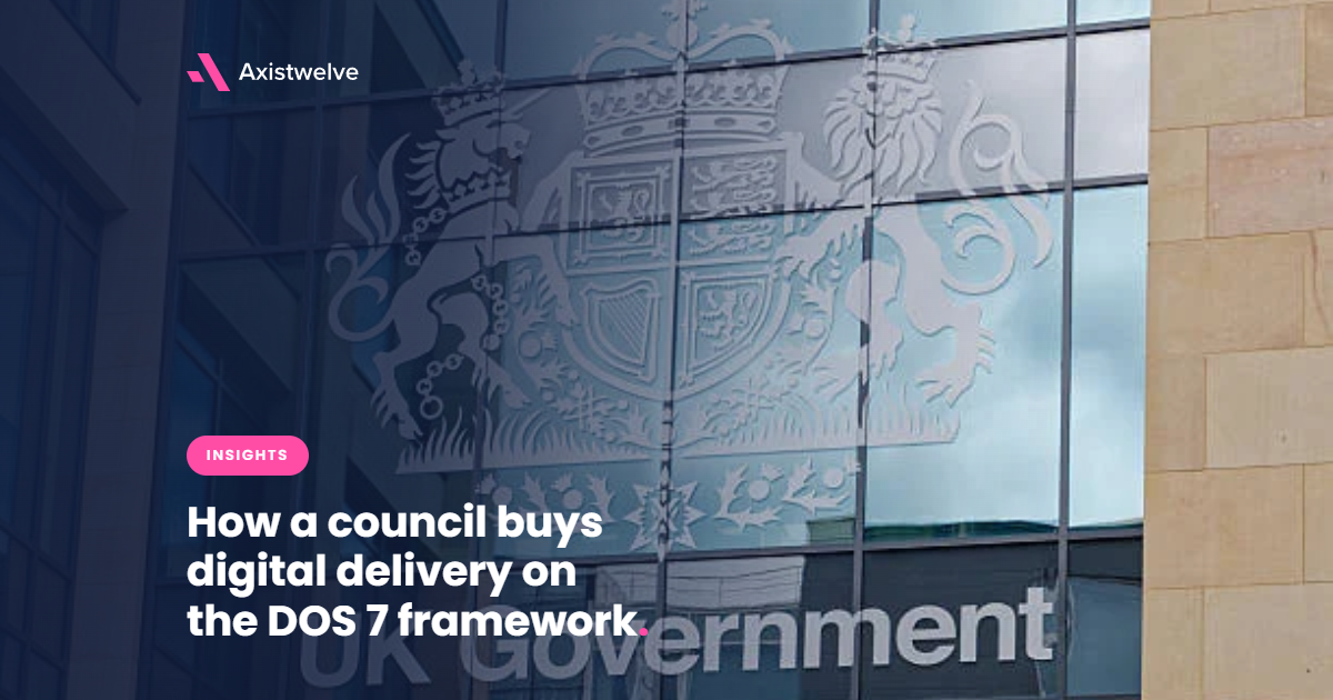 The exterior of a modern glass building reflecting a large government crest, illustrating an insights article on buying digital delivery through the DOS 7 framework.